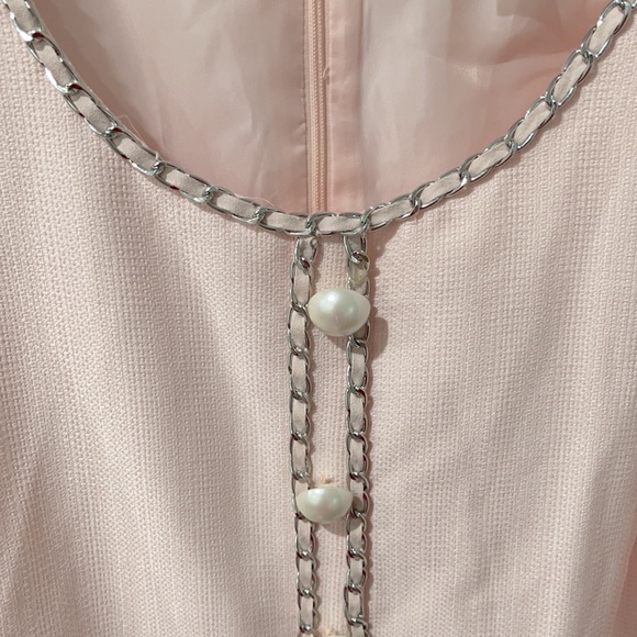NWT Karl Lagerfeld Paris Tweed faux pearl Embellished Sheath Dress in Pink - Picture 4 of 4